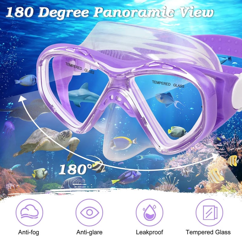 ACQCES 2 Sets Snorkeling Gear for Kids, Kids Snorkel Set for Ages 6-14, Dry Top Snorkel Mask Set for Youth Boys Girls Junior, Tempered Glass Diving Swimming Mask Goggles - Image 3